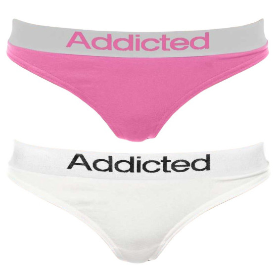 2PACK dames string  wit roze Addicted