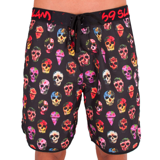 Herenzwemkleding 69SLAM Short Boardshort Medium hibiscus schedel zwart