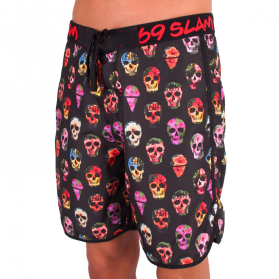 Herenzwemkleding 69SLAM Short Boardshort Medium hibiscus schedel zwart