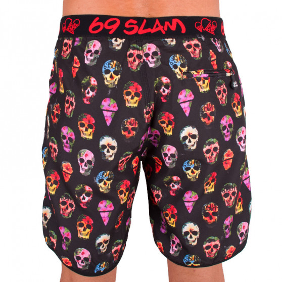 Herenzwemkleding 69SLAM Short Boardshort Medium hibiscus schedel zwart