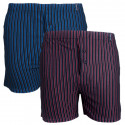 2PACK Herenboxershort Molvy zwart met blauwe en rode strepen (KP-033-BBU)