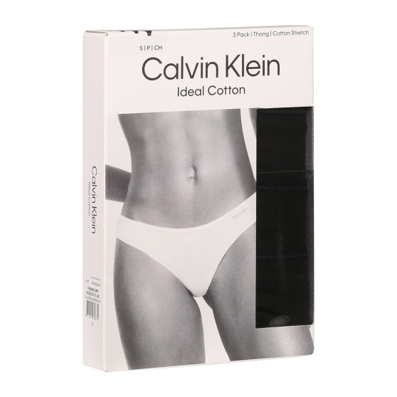 3PACK dames string Calvin Klein zwart (QD5217E-UB1)