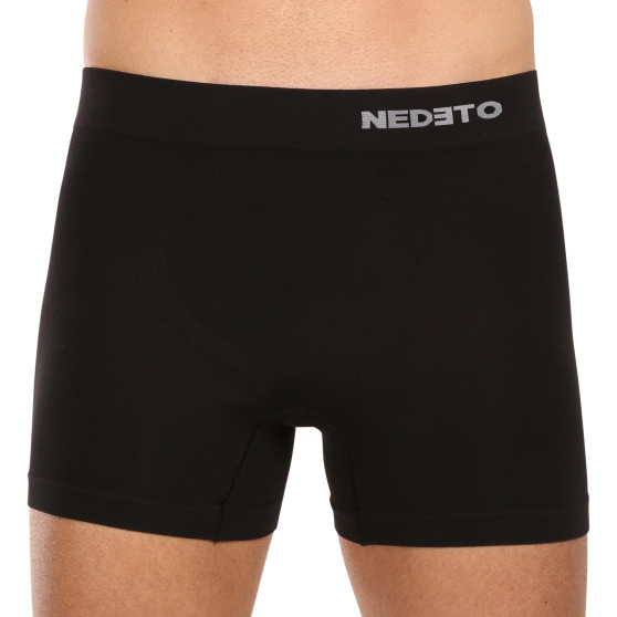 3PACK Herenboxershort Nedeto naadloos bamboe zwart (3NDTB001S)