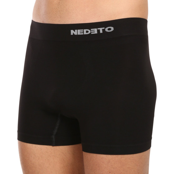 3PACK Herenboxershort Nedeto naadloos bamboe zwart (3NDTB001S)