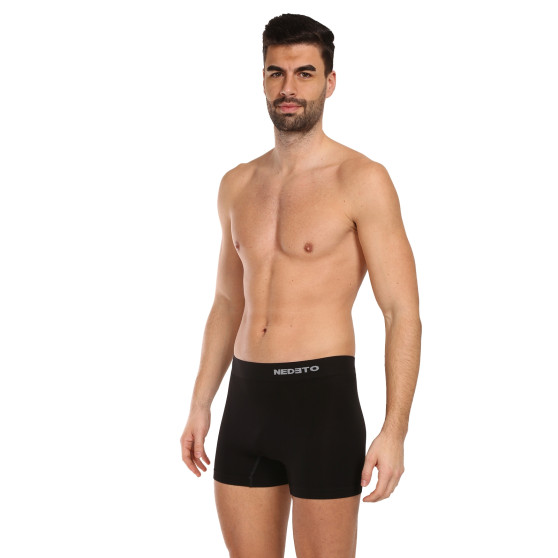 3PACK Herenboxershort Nedeto naadloos bamboe zwart (3NDTB001S)