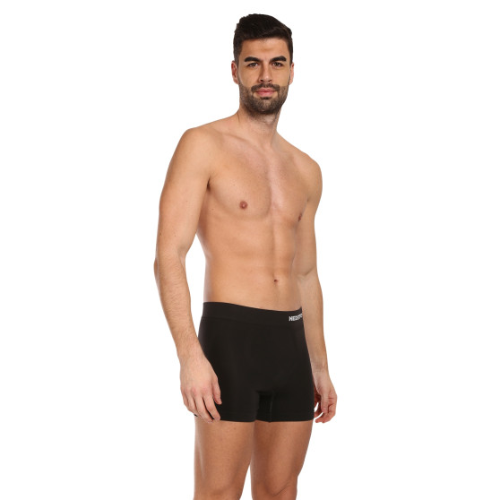 3PACK Herenboxershort Nedeto naadloos bamboe zwart (3NDTB001S)