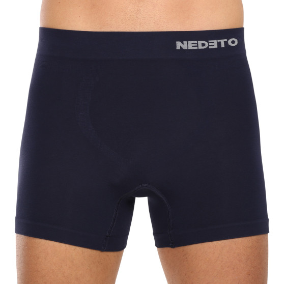 3PACK herenboxershort Nedeto naadloos bamboe blauw (3NDTB002S)