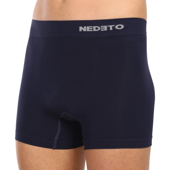 3PACK herenboxershort Nedeto naadloos bamboe blauw (3NDTB002S)