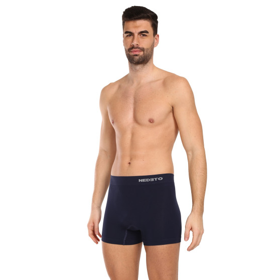 3PACK herenboxershort Nedeto naadloos bamboe blauw (3NDTB002S)