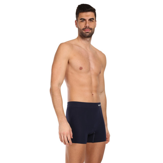 3PACK herenboxershort Nedeto naadloos bamboe blauw (3NDTB002S)